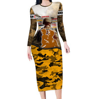 Veteran Dad Long Sleeve Bodycon Dress The Strength of a Soldier - The Heart of a Father