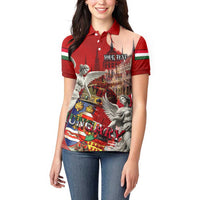 Hungary Women Polo Shirt Crowned with History Guarded by Angels