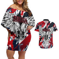 Serbia Couples Matching Off Shoulder Short Dress and Hawaiian Shirt Like the Phoenix – Rising from Ashes with Pride and Power