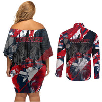 Serbia Couples Matching Off Shoulder Short Dress and Long Sleeve Button Shirt Like the Phoenix – Rising from Ashes with Pride and Power
