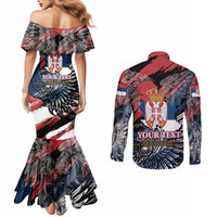Serbia Couples Matching Mermaid Dress and Long Sleeve Button Shirt Wings of the Nation Crown of Heritage