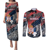 Serbia Couples Matching Puletasi and Long Sleeve Button Shirt Wings of the Nation Crown of Heritage