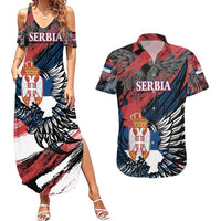 Serbia Couples Matching Summer Maxi Dress and Hawaiian Shirt Wings of the Nation Crown of Heritage