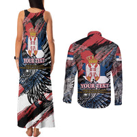 Serbia Couples Matching Tank Maxi Dress and Long Sleeve Button Shirt Wings of the Nation Crown of Heritage