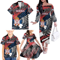 Serbia Family Matching Off The Shoulder Long Sleeve Dress and Hawaiian Shirt Wings of the Nation Crown of Heritage