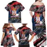 Serbia Family Matching Off Shoulder Maxi Dress and Hawaiian Shirt Wings of the Nation Crown of Heritage