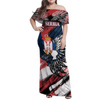 Serbia Family Matching Off Shoulder Maxi Dress and Hawaiian Shirt Wings of the Nation Crown of Heritage