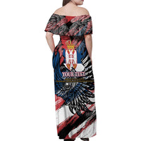 Serbia Family Matching Off Shoulder Maxi Dress and Hawaiian Shirt Wings of the Nation Crown of Heritage
