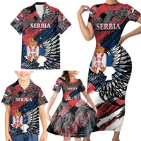 Serbia Family Matching Short Sleeve Bodycon Dress and Hawaiian Shirt Wings of the Nation Crown of Heritage