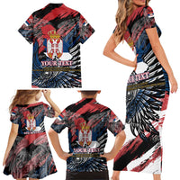 Serbia Family Matching Short Sleeve Bodycon Dress and Hawaiian Shirt Wings of the Nation Crown of Heritage