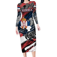 Serbia Long Sleeve Bodycon Dress Wings of the Nation Crown of Heritage