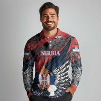 Serbia Long Sleeve Polo Shirt Wings of the Nation Crown of Heritage