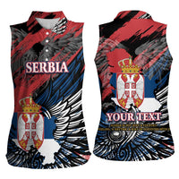 Serbia Women Sleeveless Polo Shirt Wings of the Nation Crown of Heritage