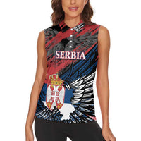 Serbia Women Sleeveless Polo Shirt Wings of the Nation Crown of Heritage