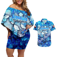 Greenland Hometown Couples Matching Off Shoulder Short Dress and Hawaiian Shirt Land of Ice Land of Wonder Land of Heart