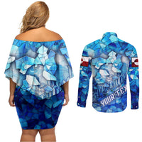 Greenland Hometown Couples Matching Off Shoulder Short Dress and Long Sleeve Button Shirt Land of Ice Land of Wonder Land of Heart