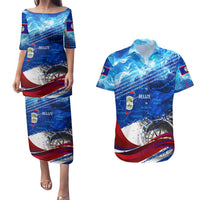 Belize One Flag One Heart Couples Matching Puletasi and Hawaiian Shirt Caribbean Heartbeat - Where Compass Meets Culture
