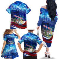 Belize One Flag One Heart Family Matching Off The Shoulder Long Sleeve Dress and Hawaiian Shirt Caribbean Heartbeat - Where Compass Meets Culture