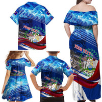 Belize One Flag One Heart Family Matching Off Shoulder Maxi Dress and Hawaiian Shirt Caribbean Heartbeat - Where Compass Meets Culture