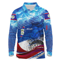 Belize One Flag One Heart Long Sleeve Polo Shirt Caribbean Heartbeat - Where Compass Meets Culture