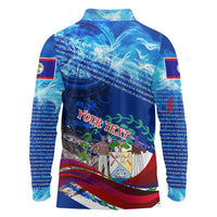 Belize One Flag One Heart Long Sleeve Polo Shirt Caribbean Heartbeat - Where Compass Meets Culture