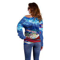 Belize One Flag One Heart Off Shoulder Sweater Caribbean Heartbeat - Where Compass Meets Culture