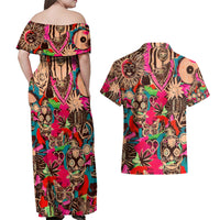 Festival Memories Skull Couples Matching Off Shoulder Maxi Dress and Hawaiian Shirt - Wonder Print Shop