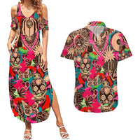 Festival Memories Skull Couples Matching Summer Maxi Dress and Hawaiian Shirt - Wonder Print Shop