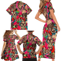 Festival Memories Skull Family Matching Short Sleeve Bodycon Dress and Hawaiian Shirt - Wonder Print Shop