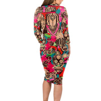 Festival Memories Skull Long Sleeve Bodycon Dress - Wonder Print Shop
