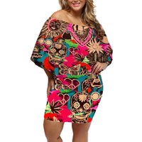 Festival Memories Skull Off Shoulder Short Dress - Wonder Print Shop