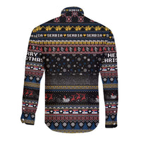 Serbia Long Sleeve Button Shirt Merry Christmas Family and Friends - Wonder Print Shop