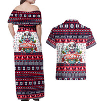 Bulldog Merry Woofmas Couples Matching Off Shoulder Maxi Dress and Hawaiian Shirt Christmas Dog Art Style - Wonder Print Shop