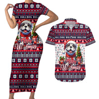 Bulldog Merry Woofmas Couples Matching Short Sleeve Bodycon Dress and Hawaiian Shirt Christmas Dog Art Style - Wonder Print Shop