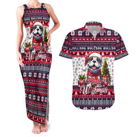 Bulldog Merry Woofmas Couples Matching Tank Maxi Dress and Hawaiian Shirt Christmas Dog Art Style - Wonder Print Shop