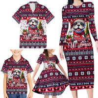 Bulldog Merry Woofmas Family Matching Long Sleeve Bodycon Dress and Hawaiian Shirt Christmas Dog Art Style - Wonder Print Shop