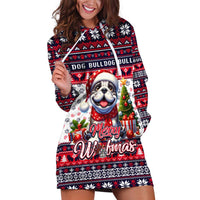 Bulldog Merry Woofmas Hoodie Dress Christmas Dog Art Style - Wonder Print Shop