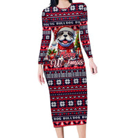 Bulldog Merry Woofmas Long Sleeve Bodycon Dress Christmas Dog Art Style - Wonder Print Shop