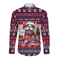 Bulldog Merry Woofmas Long Sleeve Button Shirt Christmas Dog Art Style - Wonder Print Shop