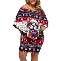 Bulldog Merry Woofmas Off Shoulder Short Dress Christmas Dog Art Style - Wonder Print Shop