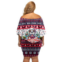 Bulldog Merry Woofmas Off Shoulder Short Dress Christmas Dog Art Style - Wonder Print Shop