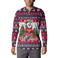 Alaska Merry Woofmas Button Sweatshirt Christmas Dog Art Style - Wonder Print Shop