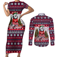 Alaska Merry Woofmas Couples Matching Short Sleeve Bodycon Dress and Long Sleeve Button Shirt Christmas Dog Art Style - Wonder Print Shop