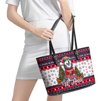 Alaska Merry Woofmas Leather Tote Bag Christmas Dog Art Style - Wonder Print Shop