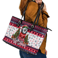Alaska Merry Woofmas Leather Tote Bag Christmas Dog Art Style - Wonder Print Shop