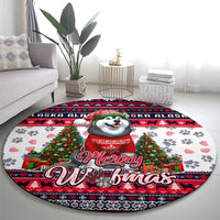 Alaska Merry Woofmas Round Carpet Christmas Dog Art Style