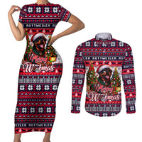 Rottweiler Merry Woofmas Couples Matching Short Sleeve Bodycon Dress and Long Sleeve Button Shirt Christmas Dog Art Style - Wonder Print Shop