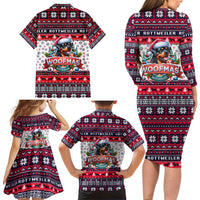Rottweiler Merry Woofmas Family Matching Long Sleeve Bodycon Dress and Hawaiian Shirt Christmas Dog Art Style - Wonder Print Shop
