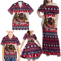 Rottweiler Merry Woofmas Family Matching Off Shoulder Maxi Dress and Hawaiian Shirt Christmas Dog Art Style - Wonder Print Shop