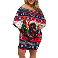 Rottweiler Merry Woofmas Family Matching Off Shoulder Short Dress and Hawaiian Shirt Christmas Dog Art Style - Wonder Print Shop